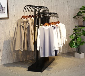 Iron Clothes Rack Floor Hanger Clothes Display Stand Two Sides High and Low Layered Iron Cloth Rack Shelf Clothing Shelf