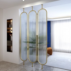 Customized Metal Room Dividers Folding Screen Partition Tempered Glass
