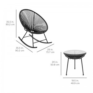 ឈុតគ្រឿងសង្ហារឹម 3-Piece All-Weather Patio Woven Rope Acapulco Bistro Furniture Set w/Rocking Chairs, Table – Black