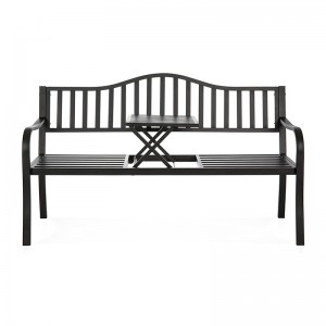 Cast Iron Patio Garden Double Bench Seat for Outdoor, Backyard w/Pullout Middle Table