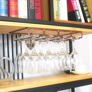 Factory made hot-sale China 304 Stainless Steel Hanging Wine Cup Rack Silver/Copper Bar Single Row Wine Stemware Glasses Rack Bottle Goblet Inverted Holder
