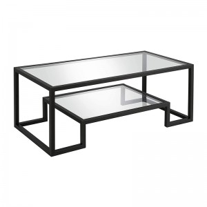 שולחן קפה מודרני מזכוכית בהשראה גיאומטרית, שחור