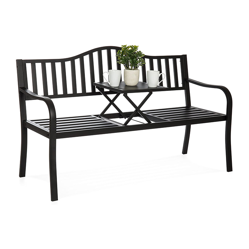 Cast Iron Patio Garden Double Bench Seat for Outdoor, Backyard w/Pullout Middle Table Featured Image