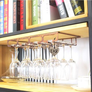 EKR Under cabinet wine stemware glasses and mug cup racks holder kitchen dining storage counter organizer (Bronze 1 Row 1 Shelf)