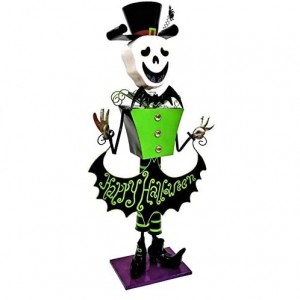 4.3ft Tall Metal Skeleton Man with Top-hat ‘Happy Halloween’ Figurine Decoration