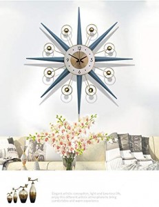 Mid-ieuske metalen muorreklok, grutte Starburst-dekoraasje foar hûs, keuken, wenkeamer, kantoar (blau, 28″)