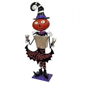 5ft Tall Metal Pumpkin Head Witch ‘Happy Halloween’ Figurine Decoration