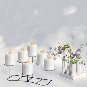 DIY 6 Fireplace Candle Candelabra Candleholder Mantle Decor for Flameless or Wax Pillar Candles Stand with Black Iron Decoration on Desk or Floor