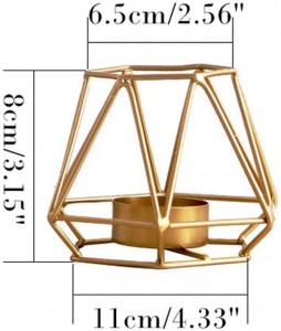 2 Pcs Metal Hexagon Shaped Geometric Design Tea Light Votive Candle Holders, Iron Hollow Tealight Candle Holders for Vintage Wedding Home Decoration, Gold (S + S)