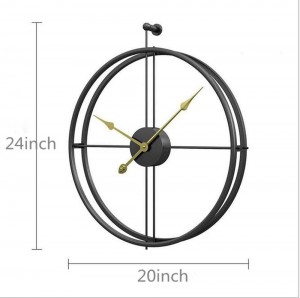 Modern 3D Wall Clocks Battery Operated Decorative 20″x24″ Round Iron Metal Clock for Living Room, Bedroom, Office (Black)