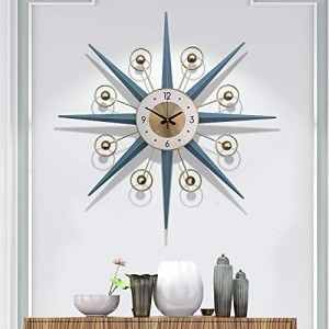  Mid-Century Metal Wall Clock, Large Starburst Decoration for Home, Kitchen,Living Room,Office (Blue, 28″)