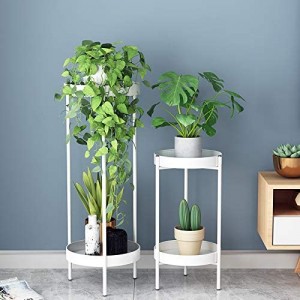 Modern Tall Plants Stand, Orchid Display Rack Potted Plant Holder Gold Metal Shelf 2 Round Tray Set, Foldable Sturdy Flowers Pot Base for Indoor Outdoor Home Decor Fit Up-to 12 Inch Planter