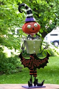 Hiasan Patung 'Happy Halloween' Penyihir Kepala Labu Logam Tinggi 5 kaki