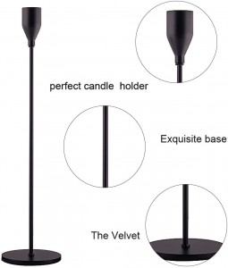 3 matinės juodos spalvos žvakidžių rinkinys, skirtas kūginėms žvakėms, dekoratyvinis žvakidės laikiklis vestuvėms, vakarienei, vakarėliui, tinka 3/4 colio storio žvakėms ir LED žvakėms (metalinis žvakių stovas)