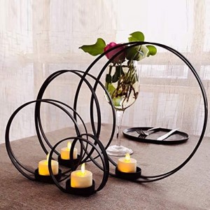 Black Candle Holders for Tea Light Haunted Candelabra Prop Set of 4 for Votive Tealight Candles with Metal Ring Shape