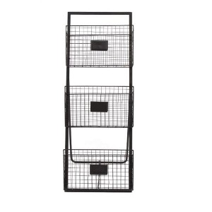 Wall or Floor File Holder – Free Standing or Wall Mounted Two Tier Magazine and Folder Organizer – Durable Black Metal Decorative Storage Rack for Office or Home – by Designstyles