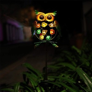 Kovinske sončne vrtne luči Owl, vrtne zunanje luči na sončno energijo – kovinske OWL toplo bele LED okrasne vrtne luči za sprehajalne poti, poti, dvorišče, travnik 8,3"(D) x 1,5"(Š) x 38"(V)
