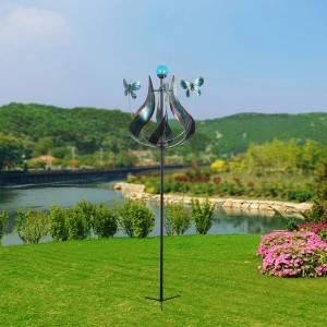 I-Outdoor Kinetic Solar Wind Spinner Windmill, 73″ Height, Teal