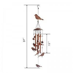 Ptičji vetrni zvončki - 4 votle aluminijaste cevi - Vetrni zvončki in ptice - Vetrni zvončki s kavljem S za notranjo in zunanjo uporabo