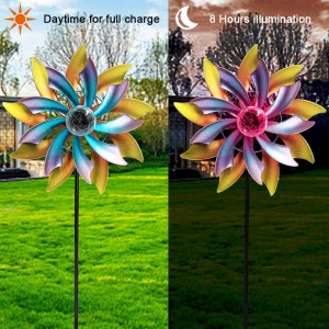 57-palčni vrtavec na sončni veter s kovinskim vrtnim vložkom, steklena krogla LED na sončno energijo, ki spreminja več barv, zunanji lovilec vetra, dvorišče, božična praznična dekoracija