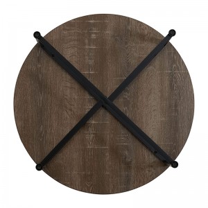 Mesa de centro redonda de madera de fresno con marco negro superior gris