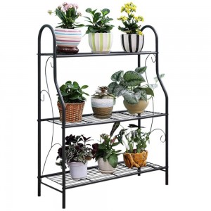 3 Tier Metal Plant Stand Scrollwork Design Indoor and Outdoor Flower Rack, Home Storage Organizer Shelf, 27.9″x9.6″x32.6″
