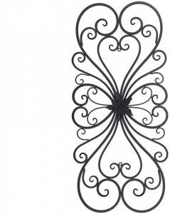 Kovová nástenná dekorácia s čiernym zvinutým kvetom – umelecká podlhovastá dekorácia obývacej izby – 28,5 × 13,2 palca