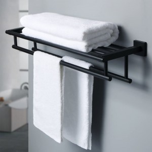 Balneo Lavatory Linteum Rack Towel Shelf cum Duo Linteo Bars Muri Montis Holder,24-Inch SUS 304 Steel Matte Black