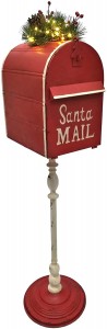 42" visok kovinski stoječi božični poštni nabiralnik z LED vencem (rdeč vrh)