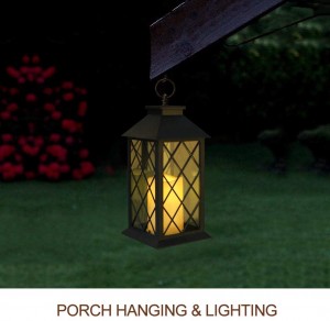 2-Pack 14″ Vintage Candle Lantern With LED Flickering Flameless Candle (Black, 6hr Timer) – Battery Powered Candle Lantern Outdoor – Decorative Hanging Lantern For Patio – Tabletop Lantern