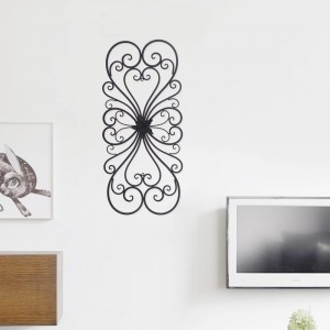 Black Scrolled Flower Metal Wall Decor – Art Oblong Living Room Home Decoration – 28.5×13.2 Inches