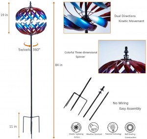 Malo ogulitsa fakitale a China Home Garden Decor Creative Colorful Metal Spinner Wind Chime yokhala ndi Crystal Ball
