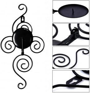 Set of 2 Elegant Swirling Iron Hanging Wall Mounted Decorative Candle Sconce for Living Room Home Decorations,Weddings,Event,Black
