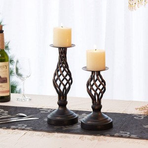 Decorative Candle Holder Set of 2, Metal Pillar Romantic Candlesticks, Home Decor Candle Stand, 11.1″, 8.1″ High Candle Holders for Fireplace, Living or Dining Room Table, Gifts for Wed...