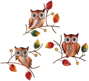 Seni Dinding Logam Owl Trio Dekorasi Rumah Dalam Ruangan, 3 Pc