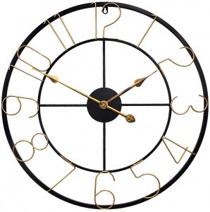 Large Wall Clock Light Luxurious Home Decor Silent Black Metal Retro-Gold Clock,24 inch