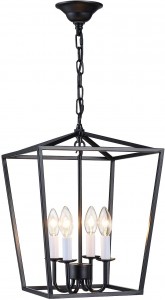 Lantern Pendant Light Industrial Vintage Lantern Iron Cage Hanging with 4 E12 Bulbs Lantern Chandelier for Traditional Dining Room Bar Cafe, Matte Black