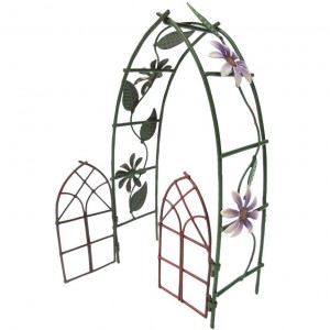 Enchanted Mini Fairy Garden Accessories Decorative Metal Garden Arbor Gate Arch Shape with Floral Design 6.5 inch Tall