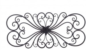 Метален стенен декор с черни превъртащи се цветя – Художествена продълговата декорация за всекидневна – 28,5×13,2 инча
