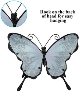 Metal Butterfly Wall Decor Outdoor Garden Fence Art Hanging Glass Decorations for Patio or Bedroom