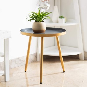 Round Side Table, Metal End Table, Nightstand/Small Tables for Living Room, Accent Tables, Side Table for Small Spaces,Gold & Gray