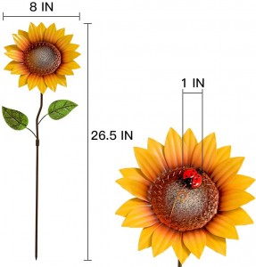 EKR Metal Sunflowers Decorative Garden Stakes, 26″ Outdoor Garden Decor 8″ Flower Shaking Head Yard Stakes, Spring Yard Art Fairy Decorations for Lawn Patio, 2 Pack