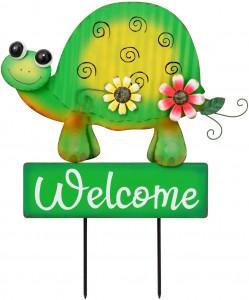 Welcome Yard Sign Outdoor Garden Decor, 15″x20″ Metal Sea Turtle Decorative Garden Stakes, Outside Spring Lawn Patio Holiday Porch Exterior Ornament Decorations for the Home House Front...