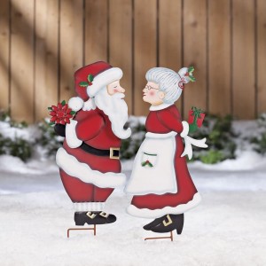 Kissing Santa & Mrs. Claus Stake by Maple Lane Creations, Christmas Holiday Lawn Décor, Set of 2 Garden Stakes