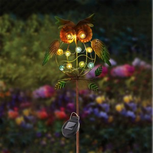 Ηλιακά φωτιστικά κήπου εξωτερικού χώρου, ηλιακά φώτα πασσάλων – Μεταλλικά OWL LED Διακοσμητικά φώτα κήπου για διάδρομο, μονοπάτι, αυλή, γκαζόν (πολύχρωμα) (Πράσινη κουκουβάγια)