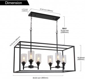 6 lahkih, sodobnih steklenih lestencev, črnih industrijskih kuhinjskih otoških luči, ki visijo za jedilnico, kuhinjski otoški bar