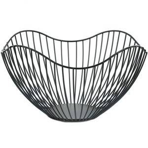 Metal Wire Fruit Container Bowls Stand for Modern Kitchen Countertop, Large Round Black Storage Baskets for Bread, K Cup, and Decorative Items, 10 Inch (Curve)