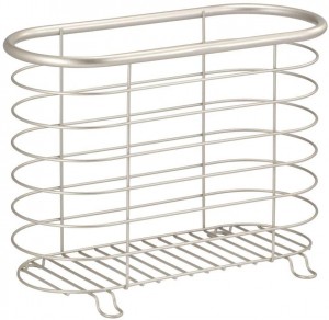 Decorative Metal Farmhouse Magazine Holder and Organizer Bin – Standing Rack for Magazines, Books, Newspapers, Tablets in Bathroom, Family Room, Office, Den – Satin