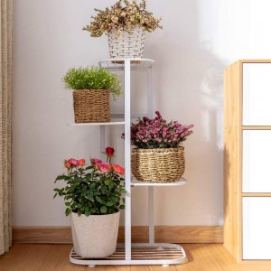 Metal 4 Tier 5 Potted Plant Stand Multiple Flower Pot Holder Shelves Planter Rack Storage Organizer Display for Indoor Outdoor Garden Balcony, Overall Size: 33×17.5 Inch