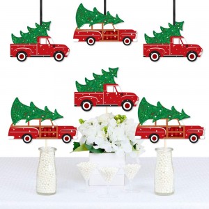 Veselý malý vianočný stromček – ozdoby Urob si sám červený kamión a auto Základy vianočnej párty – sada 20 kusov